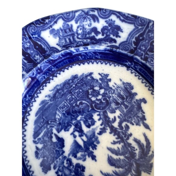 Vintage W Adams & Sons England Kyber 9 inch Flow Blue Dinner Plate - Picture 7 of 15